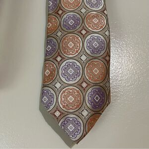 Steve Harvey Collection 100% Silk Handmade Tie Tan Orange Purple Mens